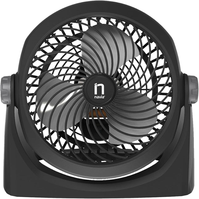 Ventilador Navia CEN-1010 Escritorio o Piso 10"3 Vel Cabezal 360°, Silencioso y Potente Negro 10"