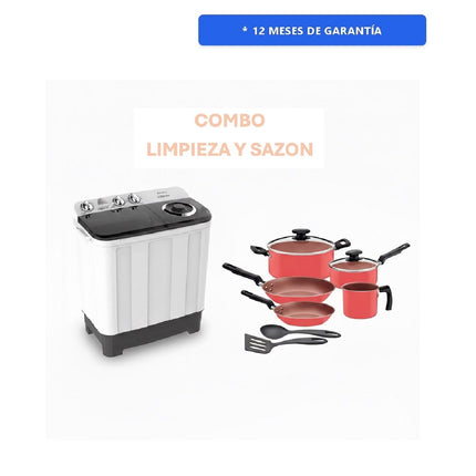 Combo Limpieza y Sazon Lavadora WSA1102PCN/PDN De 11 Kg 2 Tinas Hisense + Bateria Tramontina 27899363 9 piezas Coral