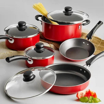 Batería de Cocina Tramontina 80112646 Simple Cooking 9 Pzs Rojo + Horno de Microondas Koblenz MWKM-07IRA 0.7 Pies 1,050 W Plata