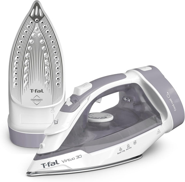 PlanchaT-Fal FV2C80U0 Cordreel Virtuo 30, Con Cable Retráctil, Sistema Auto- off 1500W Gris