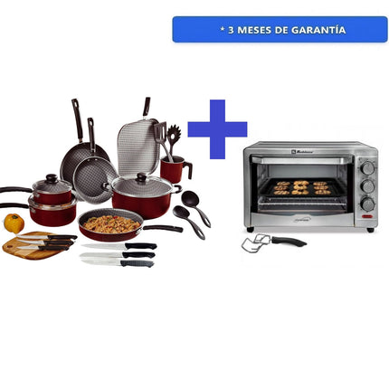 Paquete Bateria Tramontina 27899480 Starflon Roja 21 pz + Horno Koblenz HKM 1500 C Electrico Conveccion