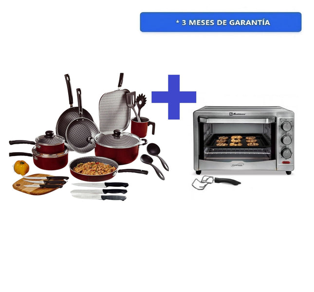 Paquete Bateria Tramontina 27899480 Starflon Roja 21 pz + Horno Koblenz HKM 1500 C Electrico Conveccion