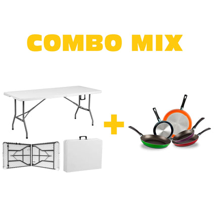 Mesa tipo Portafolio TAP 244Z 2 244X76 Plastico Blanco + Juego de 5 Sartenes 35808 Ekco De Aluminio Con Tecnología Duraflon