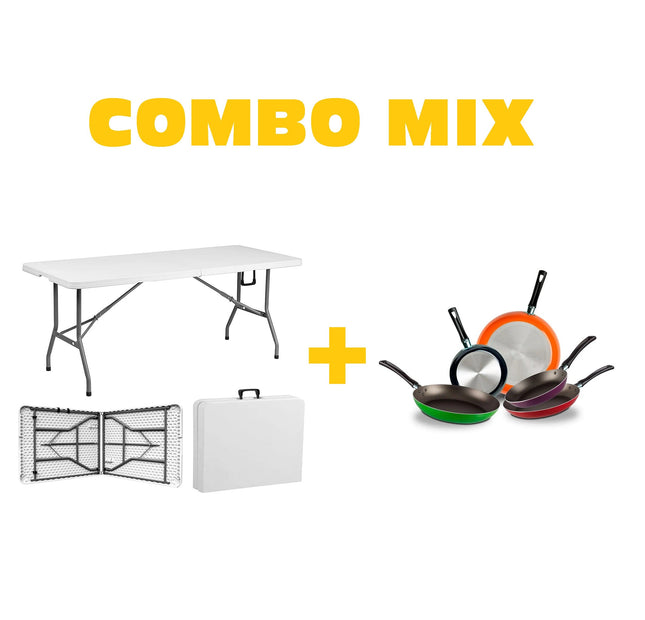 Mesa tipo Portafolio TAP 244Z 2 244X76 Plastico Blanco + Juego de 5 Sartenes 35808 Ekco De Aluminio Con Tecnología Duraflon