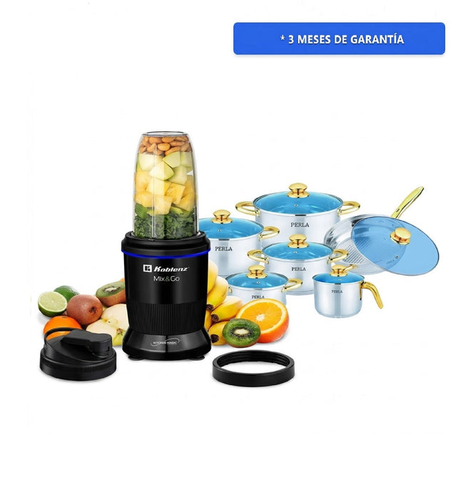 Combo Nutri Procesador Koblenz ENS DE BKM 800 1000w Mix & Go + Bateria Perla Teresa E012T 12 pzas.