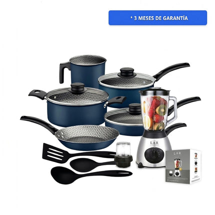 Combo Bateria de Cocina Tramontina 27899481 Turim 12 Piezas Azul + Licuadora LAR LARLB-0003 1.5L 300w de vidrio