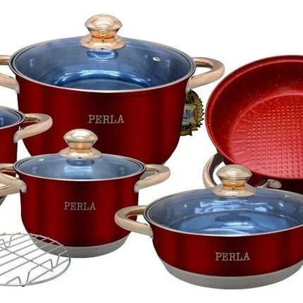 Batería De Cocina Perla Deluxe 13 Pzas PDL13 Rojo