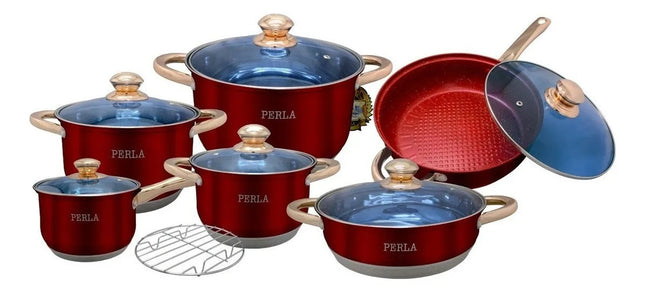 Batería De Cocina Perla Deluxe 13 Pzas PDL13 Rojo