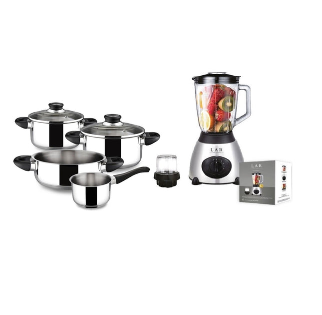 Combo Batería Royal Magefesa 01BXROYAL06 de 6 Piezas Acero Inoxidable + Licuadora LAR LARLB-0003 1.5L 300w de vidrio