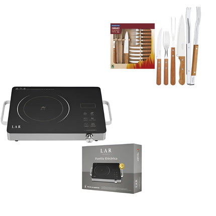 Combo Parrilla Eléctrica Fussion LARLB-0004 de 1000W 5 Niveles *NO ES DE INDUCCIÓN* + Kit para asado Tramontina 22399028 acero inoxidable 15 piezas Dynamic