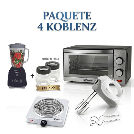 Paquete 4 Koblenz Licuadora con Vasos + Horno + Parrilla + Batidora