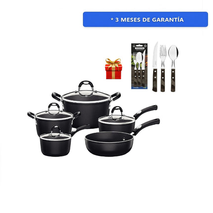 Batería Tramontina 28799002 Mónaco Starflon Premium 9 Pzs Negro / INDUCCION + Cubiertos de Regalo