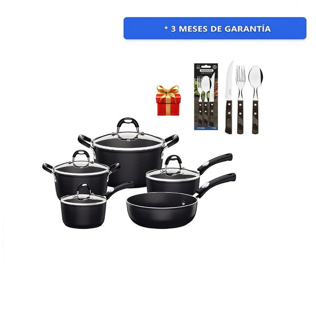 Batería Tramontina 28799002 Mónaco Starflon Premium 9 Pzs Negro / INDUCCION + Cubiertos de Regalo
