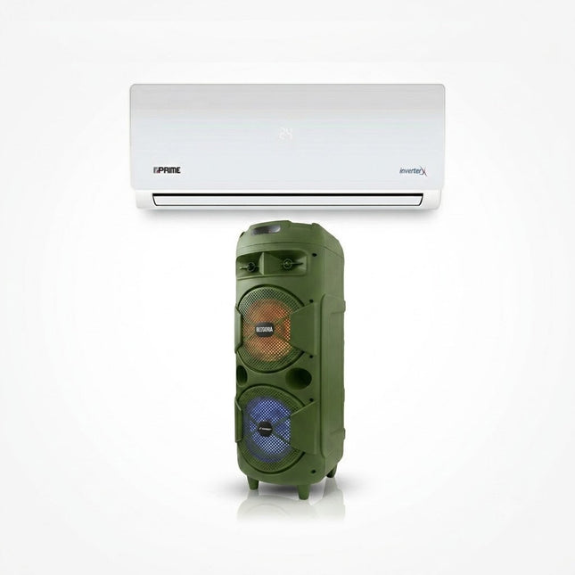 Paquete Aire Minisplit Clima Prime EMPRC122B 12,000 Btus FRIO 220 INVERTER + Bafle Fussion PBS-2X8004GR Acustic Bazooka