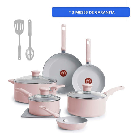 Bateria de Cocina T-Fal C493SC74 Refresh 12 piezas Termo Señal Rosa