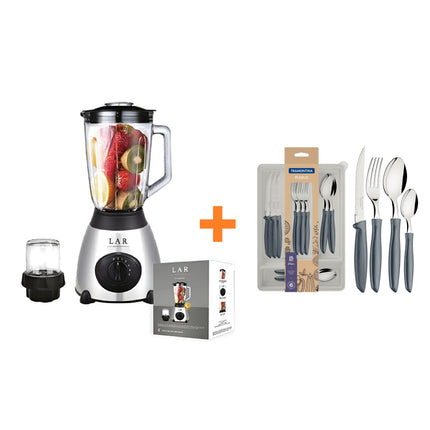 Combo Licuadora LAR LARLB-0003 1.5L 300w de vidrio + Juego de Cubiertos Tramontina 23498630 Plenus 25 Piezas Gris