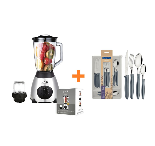 Combo Licuadora LAR LARLB-0003 1.5L 300w de vidrio + Juego de Cubiertos Tramontina 23498630 Plenus 25 Piezas Gris