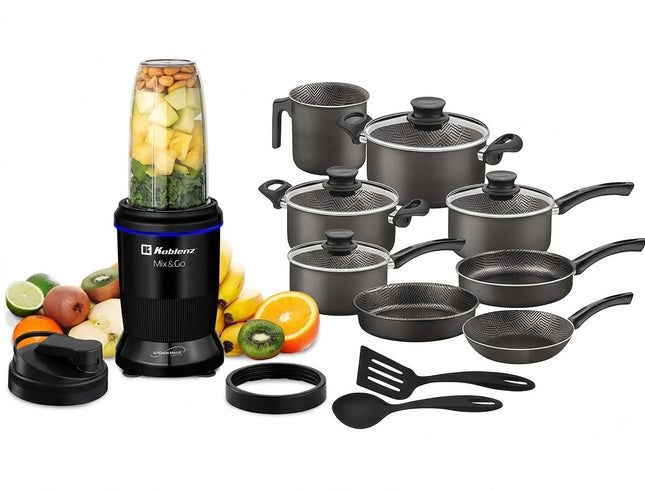 Combo Nutri Procesador Koblenz ENS DE BKM 800 1000w Mix & Go + Bateria Tramontina 28599622 10 PZ Paris
