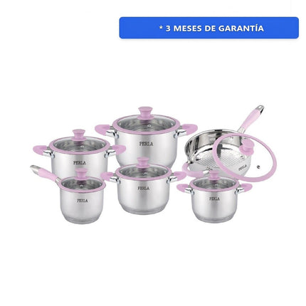 Bateria Perla Claudia S112CL 12 piezas Inox/Rosa