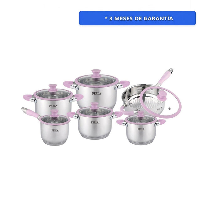 Bateria Perla Claudia S112CL 12 piezas Inox/Rosa