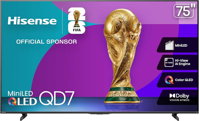 Pantalla Hisense 75QD7QFM 75'' Mini-LED Smart Fire TV UHD 4K,Control Remoto por Voz