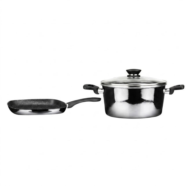 Paquete MAGEFESA Sarten Asador 31PVGGRNM Kasa Granite Noir Metalic 27cm Induccion + Olla Cacerola 31PVCCGNM20 Kasa Granite Noir Metalic 20cm Induccion