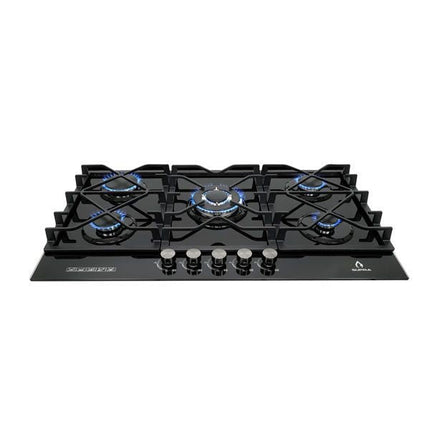 Parrilla de gas 5Q-TG-87 Empotrable 5 quemadores Cristal Templado Negro