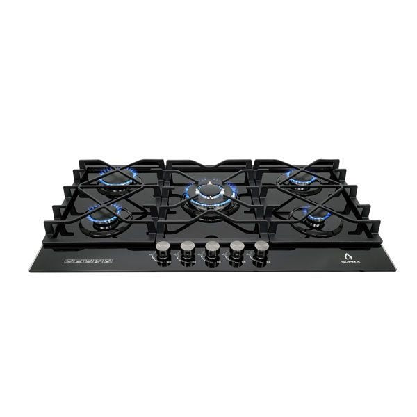 Parrilla de gas 5Q-TG-87 Empotrable 5 quemadores Cristal Templado Negro