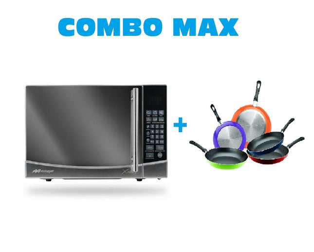 Combo Horno Microondas Mirage Microwave MWD020E 0.7 110v Espejo + Juego de sartenes Vasconia Ekco 35808