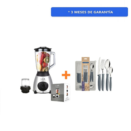Combo Licuadora LAR LARLB-0003 1.5L 300w de vidrio + Juego de Cubiertos Tramontina 23498630 Plenus 25 Piezas Gris