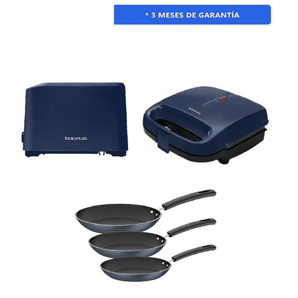 Combo Tostador sagitario Navy de 7 Vel + Sandwichera Placas Antiadherentes S2P NAVY Azul + Juego de Sartenes Tramontina 32300615 Sicilia Azul
