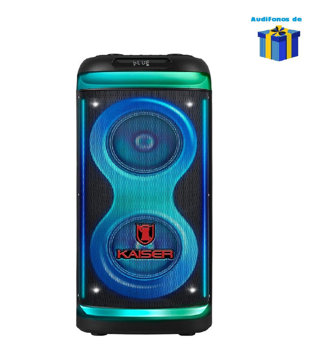 Bocina Kaiser KSF-8022 Bluetooth 2x6.5” 50W RMS Profesional Square Light Curvo + Audifonos de Regalo
