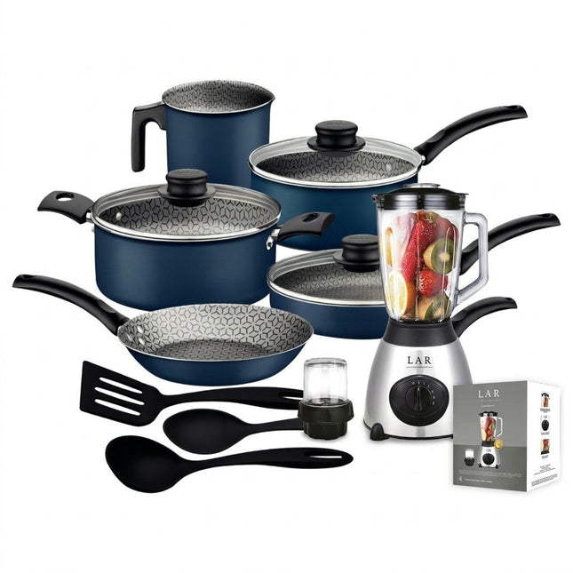Combo Bateria de Cocina Tramontina 27899481 Turim 12 Piezas Azul + Licuadora LAR LARLB-0003 1.5L 300w de vidrio