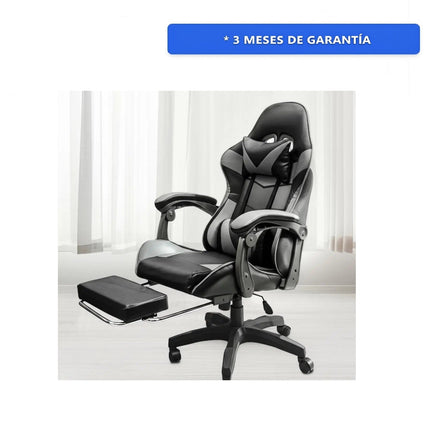 Silla Escritorio Cuory CUO2MNG Ergonómica Con Reposapies Negro/Gris Tapizado Cuero Sintético