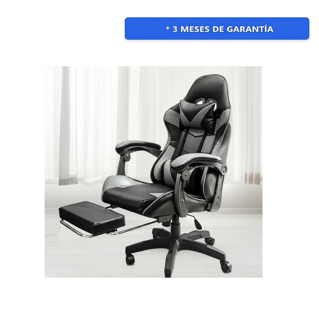 Silla Escritorio Cuory CUO2MNG Ergonómica Con Reposapies Negro/Gris Tapizado Cuero Sintético