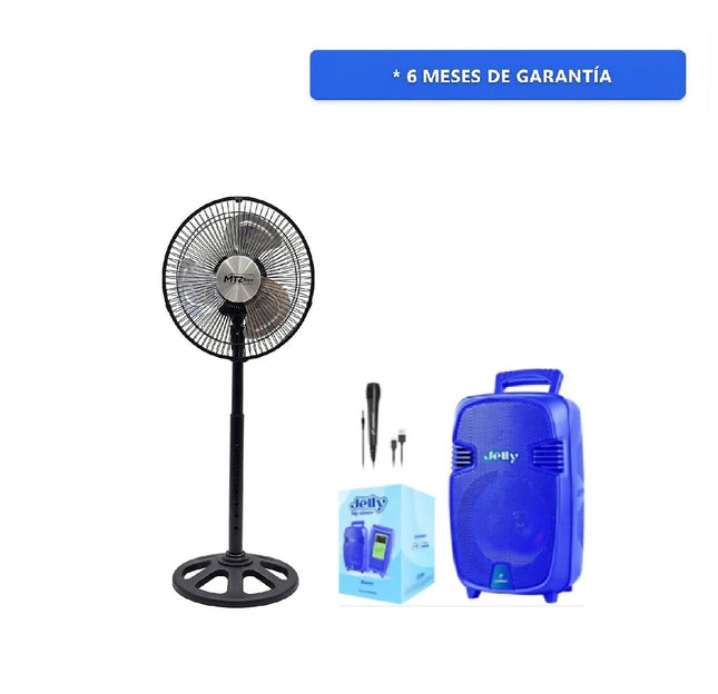 Paquete Bafle Recargable 12" Fussion PBS-12JELLY-RY Bluetooth + Ventilador MTZ TOYS FAN-10 360 Multi Oscilación
