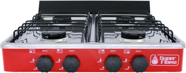 Parrilla de Gas de 4 Quemadores Super Flama 4Q-CA-R Cubierta de Acero Inoxidable Rojo