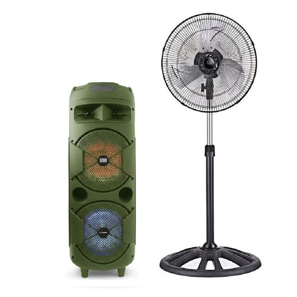 Paquete Bafle Fussion PBS-2X8004GR Acustic Bazooka + VENTILADOR Z FAN 3388 16" PEDESTAL INDUSTRIAL