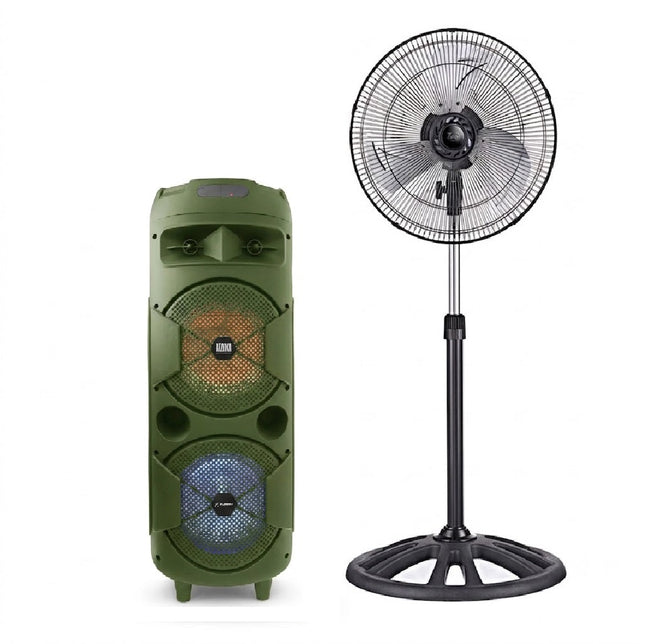 Paquete Bafle Fussion PBS-2X8004GR Acustic Bazooka + VENTILADOR Z FAN 3388 16" PEDESTAL INDUSTRIAL