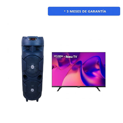 Paquete Bocina Fussion PBS-2X8005BL de 40,000W + Pantalla Smart TV Hyundai HYLED4325RIM 43" Full HD HDMI USB
