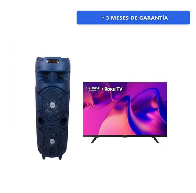 Paquete Bocina Fussion PBS-2X8005BL de 40,000W + Pantalla Smart TV Hyundai HYLED4325RIM 43" Full HD HDMI USB