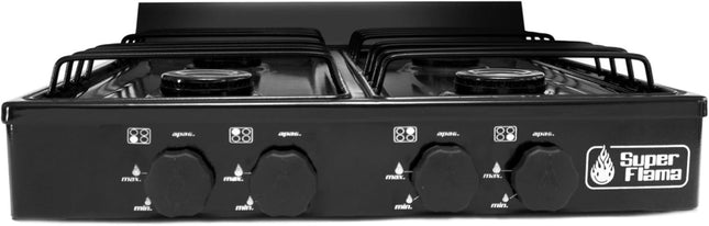 Super Flama 4Q-N Parrilla de Gas 4 Quemadores con Cubierta Porcelanizada Negro