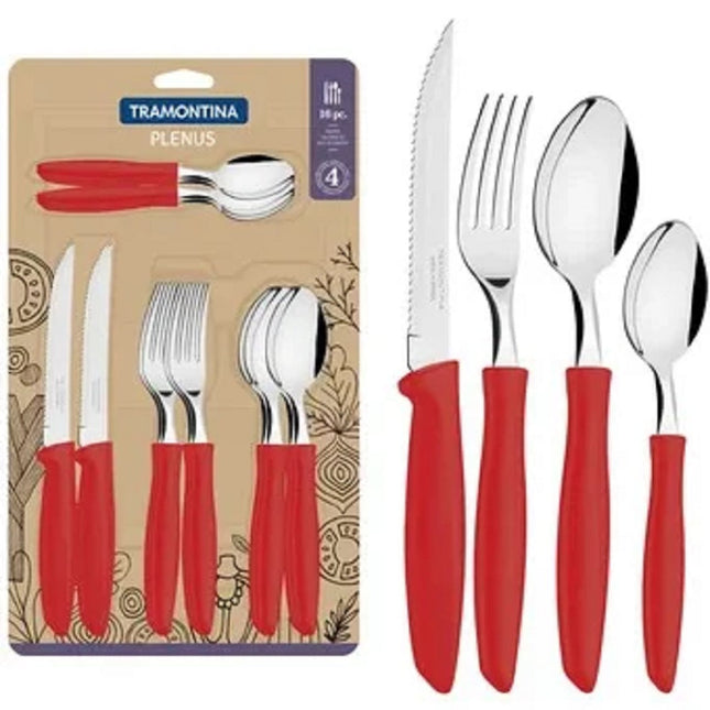 Cubiertos Tramontina Plenus 23498/701 Rojo 16 Pzs