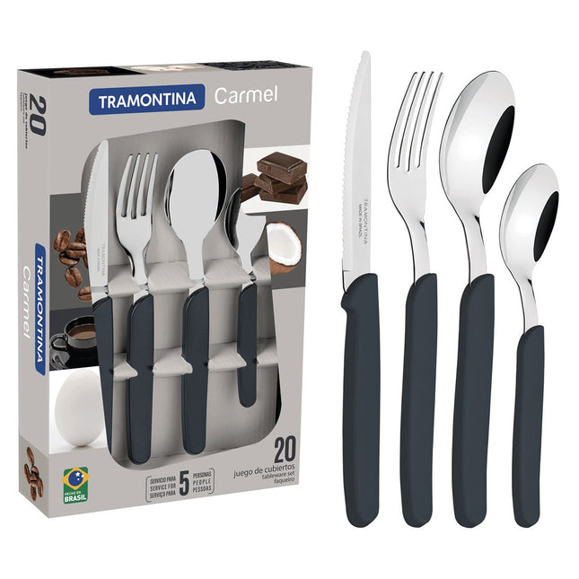 Juego De Cubiertos Carmel Tramontina 23499/080  20 Pzs Negro
