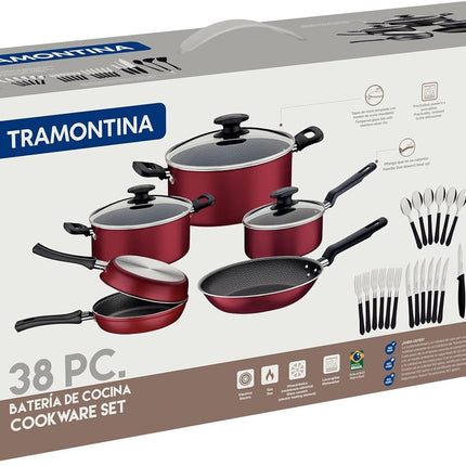 Combo Batería Cocina Tramontina Negra Cuchillos Ollas De Chef 38 Pz + Olla de presión Ekco Sazón de 7 Lts Aluminio