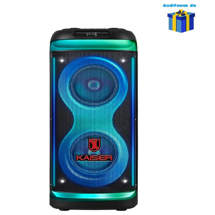 Bocina Kaiser KSF-8022 Bluetooth 2x6.5” 50W RMS Profesional Square Light Curvo + Audifonos de Regalo