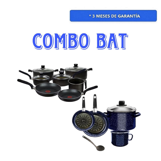 PAQUETE BAT Bateria T-Fal 226100 11 Piezas Negro + Bateria Ekco Vasconia Jeans 45982 Azul 6 Pzs