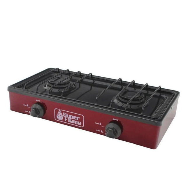 Parrilla de Gas Super Flama 2Q-CA-V 2 Quemadores / Cubierta de Acero Vino