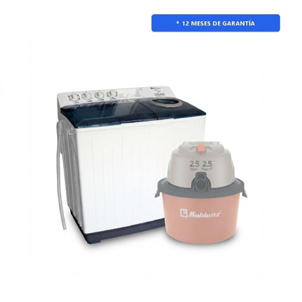 Paquete Lavadora KOBLENZ Dos Tinas LDM-13B 13 kg + Aspiradora Koblenz 9 Litros 1,865 W Devoradora Multiusos con Filtro Rosa