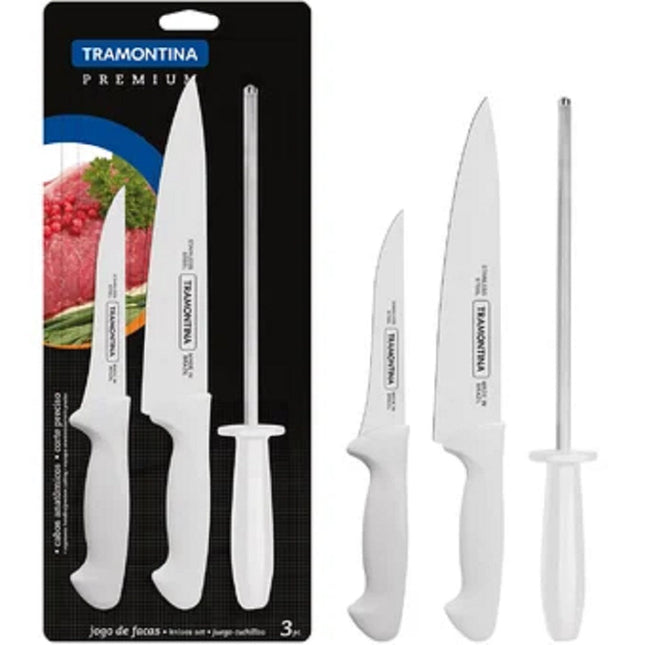 Juego de Cuchillos y Afilador Tramontina 24499812 3PZAS PREMIUM Blanco